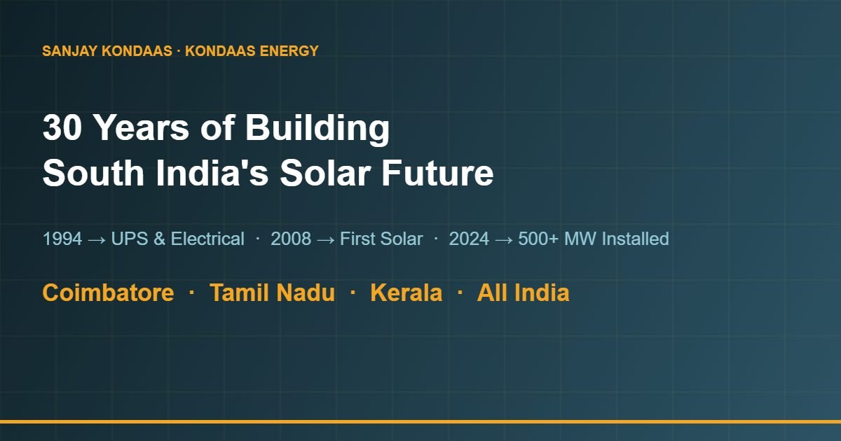 Sanjay Kondaas 30 years solar growth Coimbatore South India