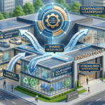Architectural 3D diagram illustrating the Kondaas business model with four integrated companies under one central roof.