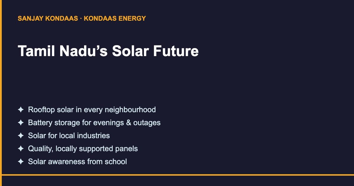 Tamil Nadu solar future priorities by Sanjay Kondaas