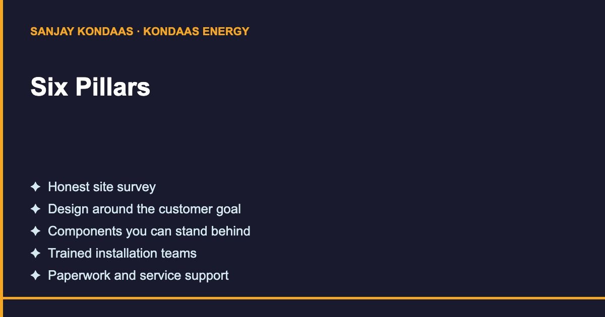 Six pillars of the Sanjay Kondaas solar blueprint